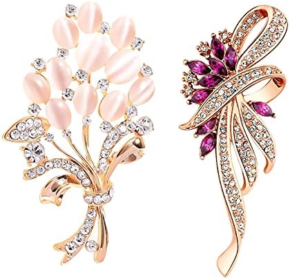 Unaone Brooches for women, Set of 2 Rhinestone brooch pins, Elegant Gold Crystal Floral Wedding Bouquet Brooch