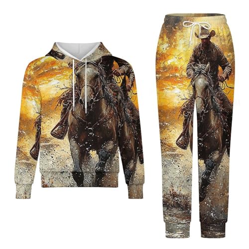 Boys Girls Pullover Hoodie Jogger Pants Kid Outfit Sweatshirt Sweatpants Set, Western Cowboy Horse West4