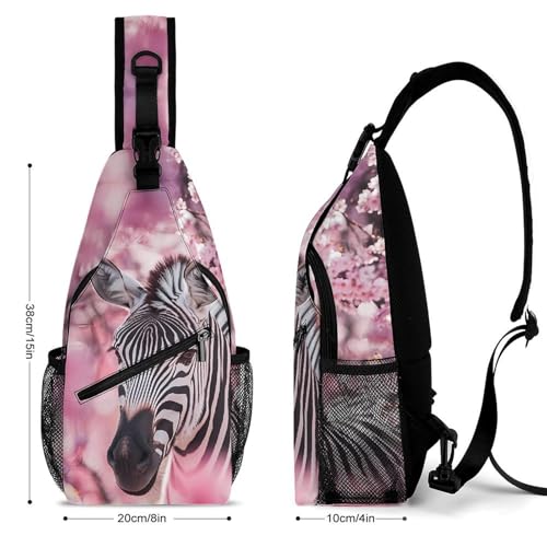 Zebra in Cherry Flowers Crossbody Sling Backpack Casual Chest Bag Fanny Pack for Women Men Travel Hiking2