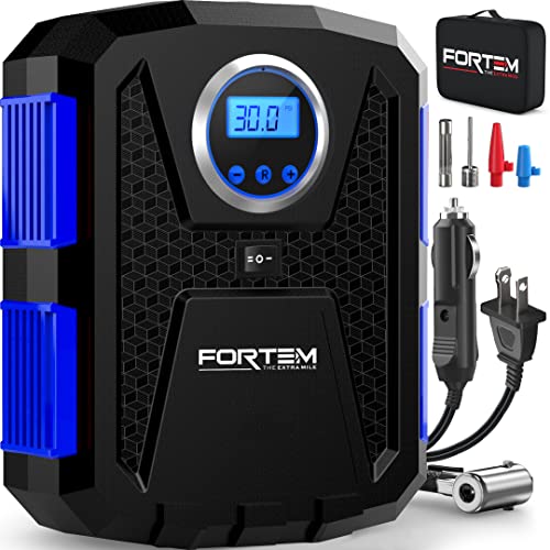 Image of FORTEM Tire Inflator Portable Air Compressor 150 PSI, 12V Electric Bike Pump for Car Tires and Bicycles with LED Light, Digital Tire Pressure Gauge w /Auto Shut Off, Carrying Case