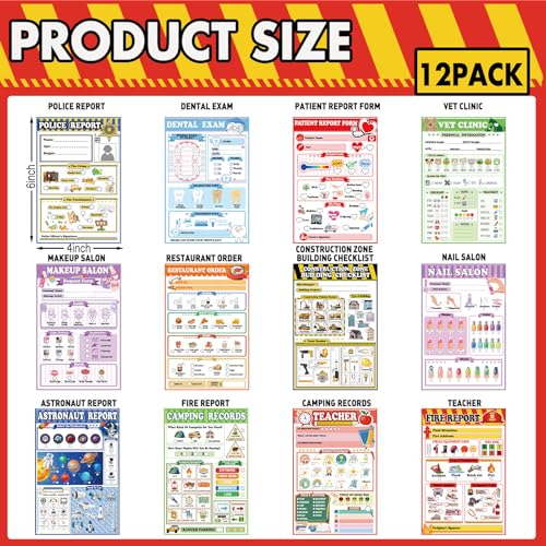 Image of Eaasty 12 Pack Kids Pretend Play Notepads 4x12 Inch,Mixed