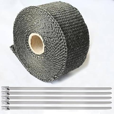 Exhaust Heat Tape Wrap, 2" x 16.5' Black Exhaust Heat Wrap Roll for Motorcycle Fiberglass Heat Shield Tape with Stainless Ties Cover