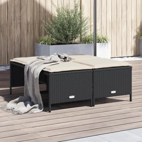 Mokuyary Gartenhocker mit Kissen 4 STK. Schwarz Poly Rattan Poly...