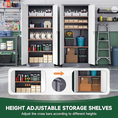 Image of Letaya Metal Garage Storage Cabinets with Lock Door and Adjustable Shelves, Steel Tool Cabinets for Home,Office,Warehouse Organisieren (Gery White, 72 inch H)
