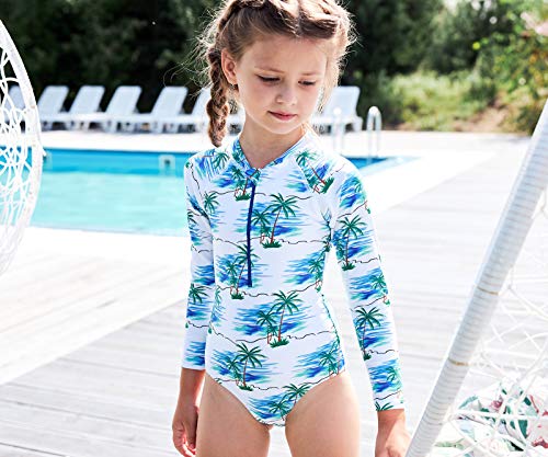 Image of Girls Rash Guard Long Sleeve One Piece Swimsuits Stripes Zipper Bathing Suits UPF 50+ /Sun Protection