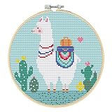 Lonwiner Alpaka Kreuzstich, Vorzeichentes Embroidery-Set mit Alpaka-Motiv für DIY-Hobbys Sicherheitsnadel Leicht zu bedienen Mini-Alpaka-Embroidery-Set