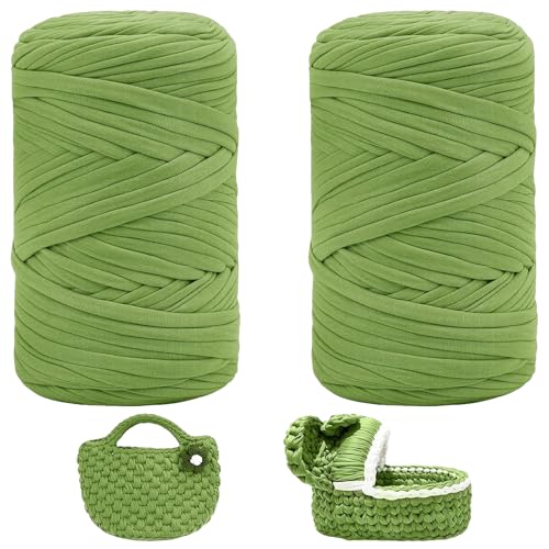Jiavlyx Trapillo para Crochet, 2×200g Poliéster Hilo para Tejer a Crochet, Hilo Grueso Trapillo, para Bolsos, Cestas, Manualidades (verde)