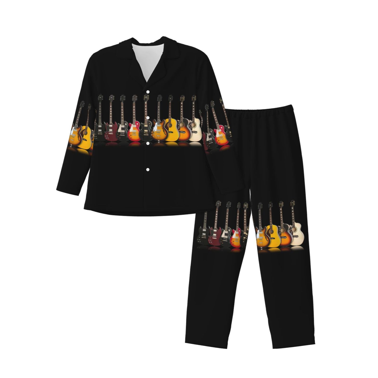 Chitarra Elettrica Stampa Uomo Manica Lunga Pigiama Set Due Pezzi Lounge Pantaloni Per Inverno Autunno Primavera Estate