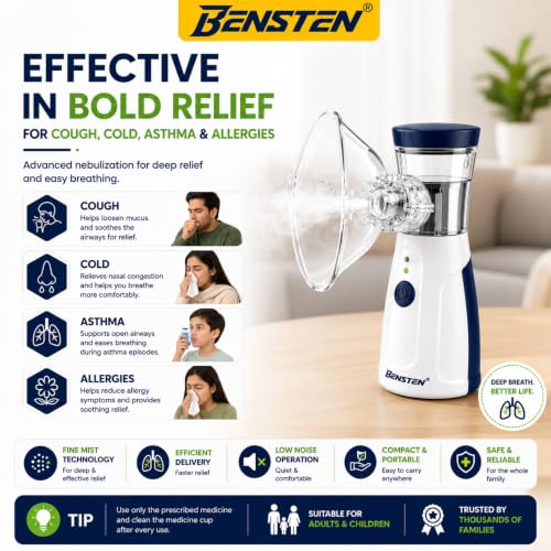 Image of Portable Mesh Nebulizer for Home Use | Rechargeable Handheld Mist Inhaler with Mask