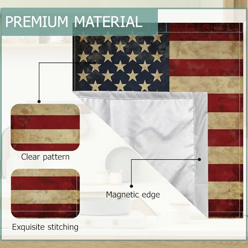 Image of Retro American Flag Dishwasher Magnets Decorative Cover,Memory Day Waterproof Magnetic Dishwasher Cover Panel,Refrigerator Magnet Cover for Kitchen Home Decor 23x26 Inch