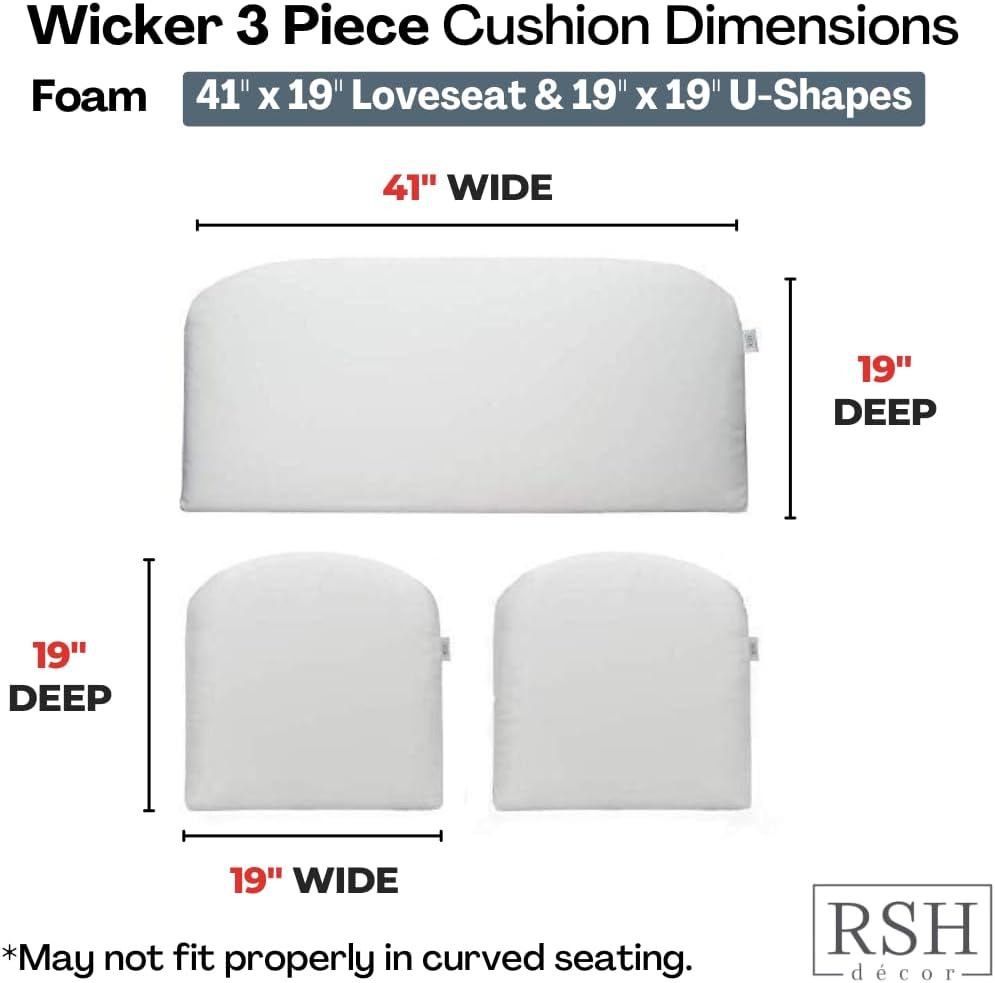 RSH DECOR: Tufted U-Shape Wicker Seat Cushions Set of 2 | 22” x 22” | Water & Fade-Resistant Spun Fabric | Outdoor Chair Cushions for Patio Furniture | Daelyn Navy