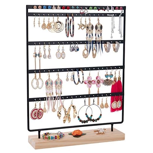 JAZUIHA Earrings Organizer 5-Layer 100 Holes Ear Stud Holder Earring Display Stand Wooden Base Jewelry Organizer for Hanging earrings (black)