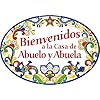 Bienvenidos a la casa de abuelo abuela 11xx8 ceramic welcome front door sign with traditional artwork welcome to the home of gift for abuela and gift for abuelo with geckos yellow motif by  urban country home decor