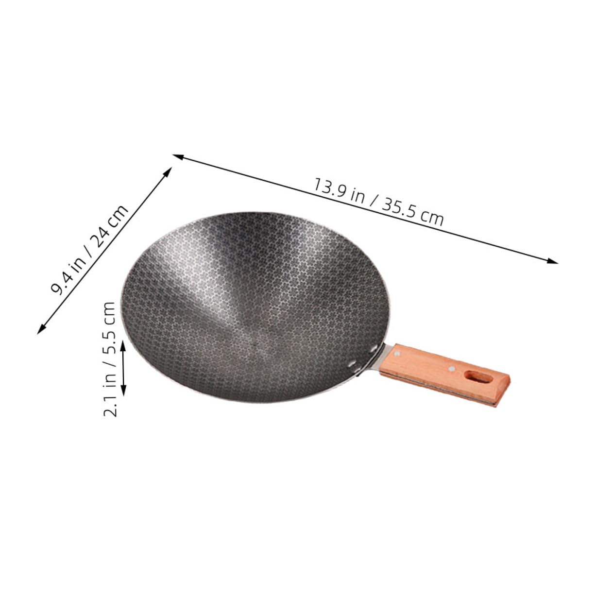 GANAZONO Wok Giapponese Piccolo in Ferro con Fondo Tondo per Cucina Induzione e Outdoor Manico in Legno Resistente alle Alte Temperature Padella Antiaderente Facile da Pulire