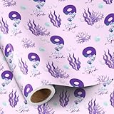 ruspepa rotolo di carta da regalo per il 9° compleanno, con coda di sirena viola, numero 9 e scritta make a splash, per bambine, festa di compleanno per bambini, 43,2 cm x 5 m