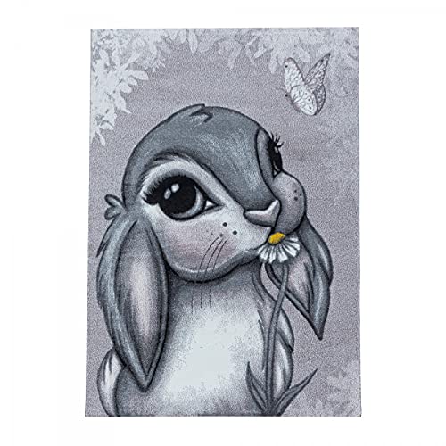 Tapis enfant lapin rose antidérapant et facile à nettoyer