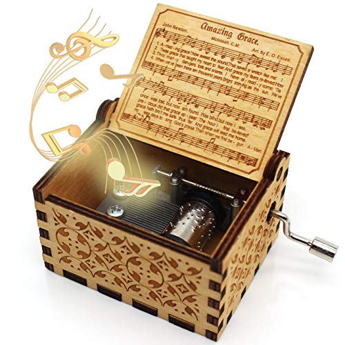ukebobo Wooden Music Box –Amazing Grace Music Score Music Box, Baptism Gifts, Faith Gifts for Friends, Women, Kids, Families– 1 Set