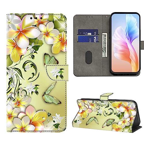 VODEFOX for iPhone 12 Case,iPhone 12 Pro Phone Case Wallet,Cute 3D Print Flip Folio PU Leather Phone Cover with Card Holder Magnetic Closure for iPhone 12 / iPhone 12 Pro - Green Floral Butterfly