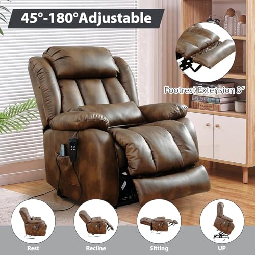 Sillón reclinable masaje calefacción piel PU marrón miniatura 4