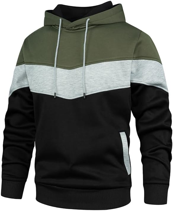 Men's Novelty Color Block Hoodie with Pocket Long Sleeve Pullover Fleece Casual Sweatshirt - Image 5