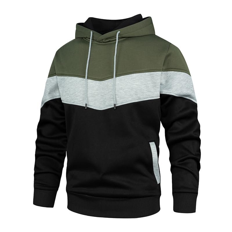 Men's Novelty Color Block Hoodie with Pocket Long Sleeve Pullover Fleece Casual Sweatshirt3