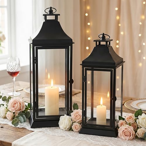 SwallowLiving Black Outdoor Lanterns Set of...