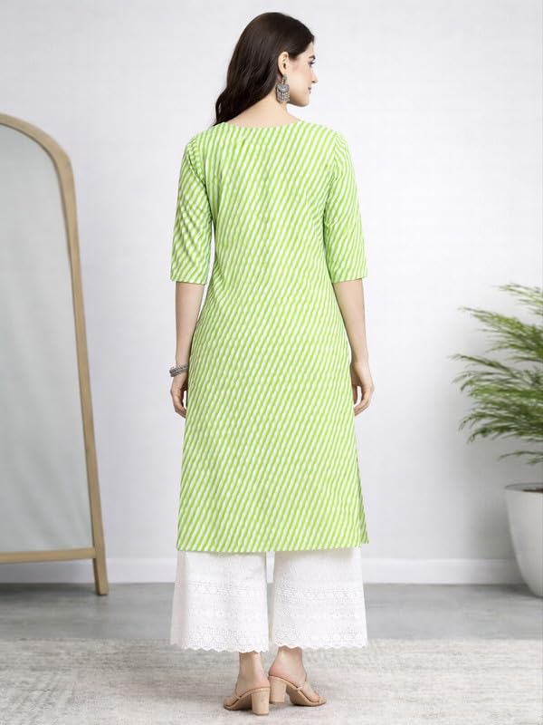Image of Pinkmint Women's Crepe Kurti | Ethnic Printed Design | Straight Fit | Round Neck | 3 /4 Sleeve