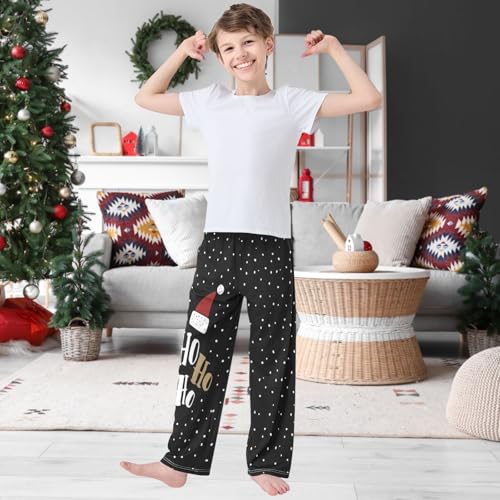 Boy's Pants Funny Christmas Hohoho Dot Black Jogger Pants Elastic Long Bottoms Trousers with Pockets 6-14 Years2