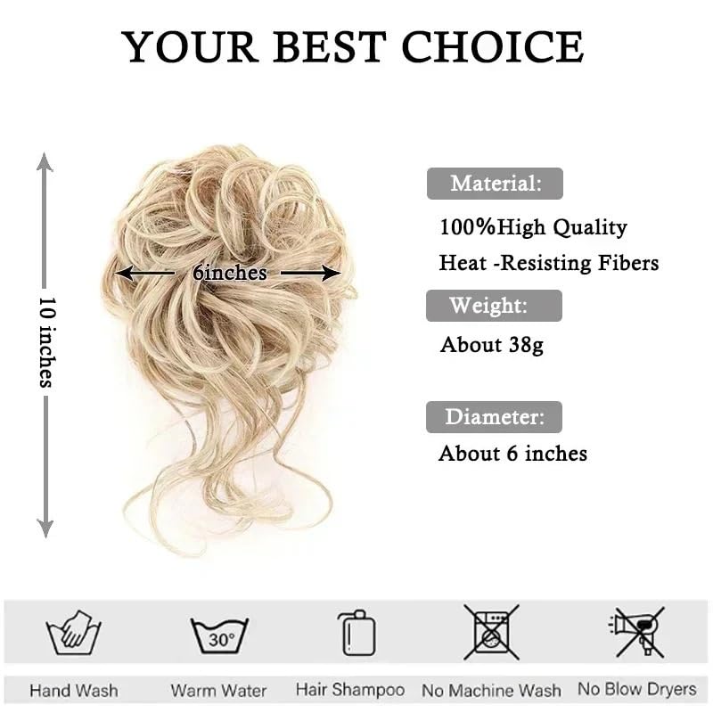 Hair Bun Synthetic Bun Hair Piece Messy Curly Wavy Elastic Scrunchies Ponytail Hair Extensions Scrunchies(12H24)