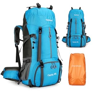 King’sGuard 60L Hiking Backpack, Waterproof Camping Backpacking Backpack for Men Outdoor Climbing Daypack (Light-Blue)