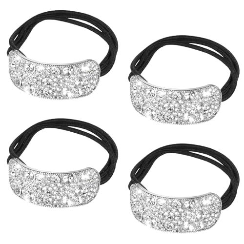 Apausvcm 4Stk Haargummi Strass Glitzernde,Haarmanschetten aus Metall,Pferdeschwanz Halter Silber,Manschette Metall Haargummis,Gothic Punk Haar Halter,Elastisches Kristall Haargummis für Frauen Mädchen