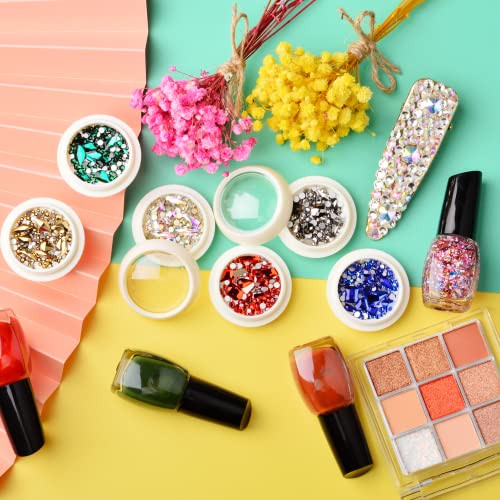 Umillars 6 Wheels Nail Art Decorations Mixed Colored Multi Shaped Sized Rhinestones Diamonds Beads Flat Colorful Sparkle Nail Art Glass Rhinestones Crystal Gems(Style-1) #TOP4
