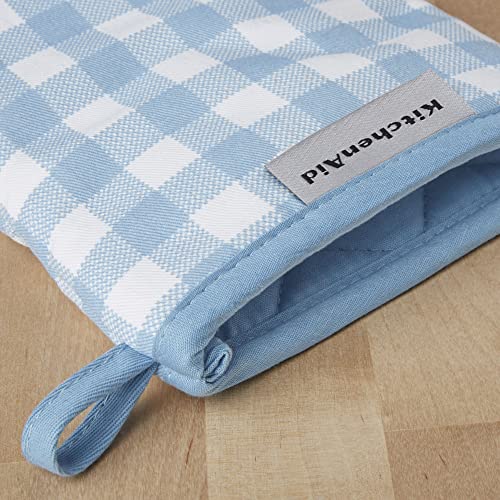 Image of KitchenAid Gingham Mini Oven Mitt 2-Pack Set, Blue Velvet, 5.5 inchx8 inch