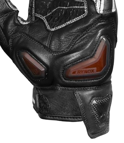 Image of Rynox Tornado Pro 5 Gloves | Semi-Gauntlet Motorcycle Riding Gloves with Carbon Fiber Protectors, Fast-R Palm Sliders | D3O Impact Foam and Touchscreen Compatibility - Black White, Small