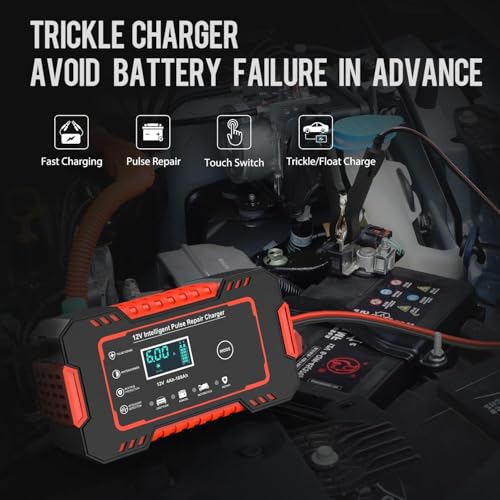 Image of Suptikes Car Battery Charger, 12V 6A Smart Battery Trickle Charger Automotive Battery Maintainer Desulfator with Temperature Compensation for Car Truck Motorcycle Lawn Mower Marine Batteries