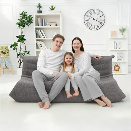 Image of HABUTWAY Bean Bag Chairs Fireside Lazy Floor Sofa,3 Seater,Grey