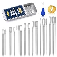35 Pcs Large Eye Sewing Needles, 7 Size Sewing Sharp Needles for Handsewing, Leather Embroidery Thread Needle, Stainless Steel Yarn Knitting Needle with Threader, Thimble for Crafts, Repair, Quilting