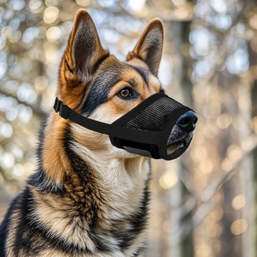 CXNXFD Maulkorbmaske für Hunde,Maulkorb mit Klettverschluss Weich,Weich und atmungsaktiv, verhindert Beißen, Kauen und Bellen (L, schwarz)