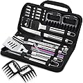 ROMANTICIST 27pcs Heavy Duty BBQ Tools Gift Set for Men Dad, Extra Thick Stainless Steel Grill Utensils with Meat Claws, Grilling Accessories Kit in Portable Carrying Bag for Camping, Backyard Silver