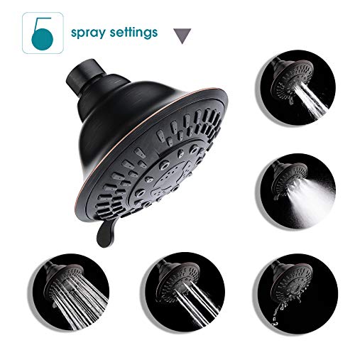 Bright Showers Shower Head High Pressure Rain Showerhead 5 Spray Setting Fixed Shower Head Angle Adjustable Bathroom Showerhead, Oil Rubbed Bronze #TOP1