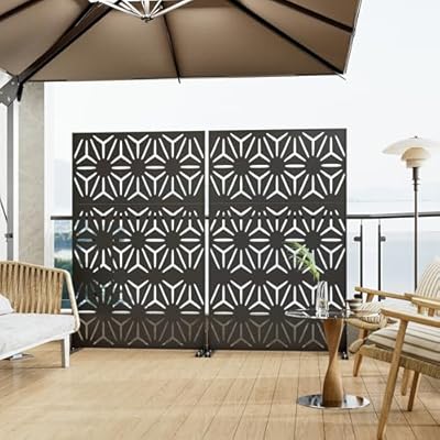 Heavy-Duty Outdoor Privacy Screen for Patio, Balcony, Backyard - 72" H * 44" W Tall Metal Room Divider with Modern Geometric Pattern, Anti-Tipping Kit, Weather Resistant, Easy Assembly