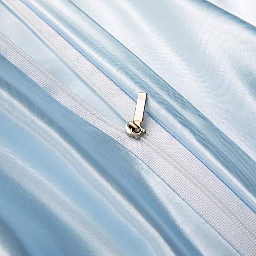 P Pothuiny 5 Pieces Satin Duvet Cover Full/Queen Size Set, Luxury Silky Like Baby Blue Duvet Cover Bedding Set With Zipper Closure, 1 Duvet Cover + 4 Pillow Cases (No Comforter) #TOP4