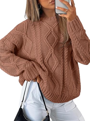 Trendy Queen Oversized Sweaters Womens 2025 Early Fall Fashion Clothes Cable Knit Crewneck Plus Size...