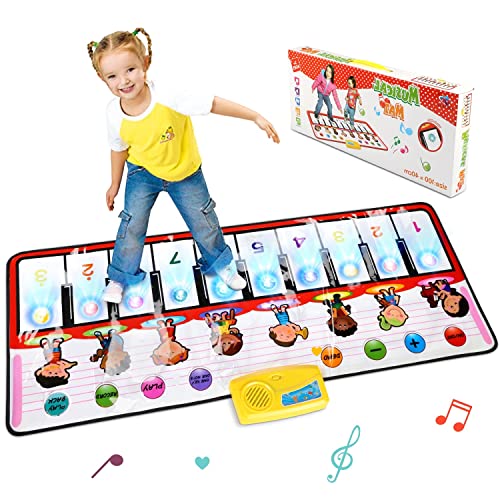 WOSTOO Alfombra de Piano, Impermeable Y Antideslizante PVC Alfombra Musical de Teclado con Luces, Juguete Educativo con 8 Sonidos De Instrumentos Musicales para Niños Niñas (100 * 40 Cm) Cover