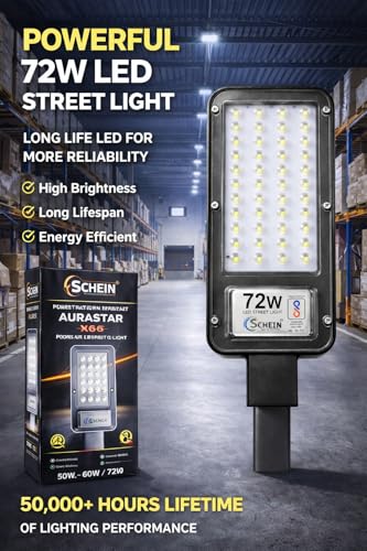 Image of SCHEIN 72W LED Street Light (White) | Slim & Lightweight Design | Durable Plastic Body | Outdoor Waterproof | Ideal for Street, Parking, Garden & Warehouse | Pack of 1