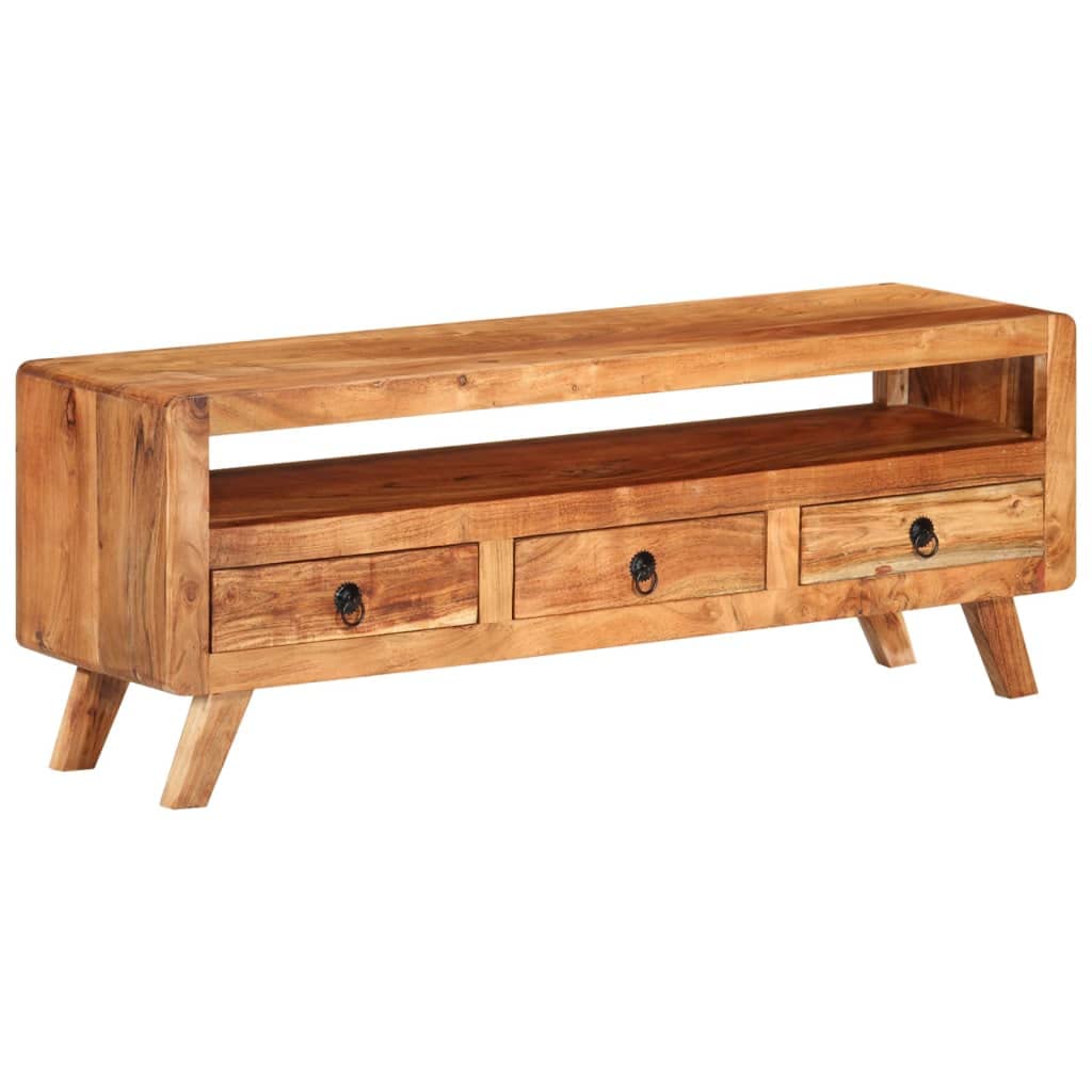 Vidaxl Brown Tv Cabinet In Solid Acacia Wood - Stylish And Practical Television Unit With Drawers And Shelf, Natural Finish And Unique Grain