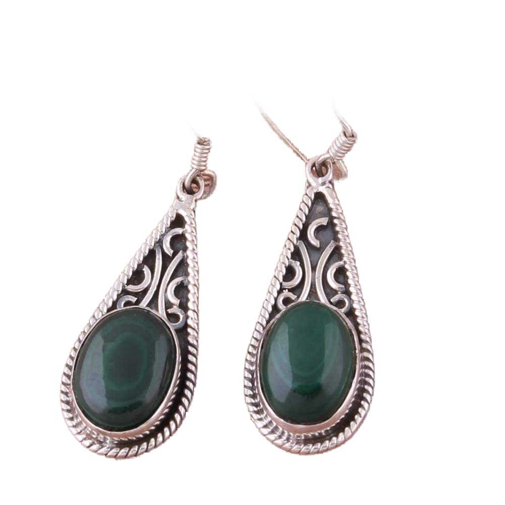 Kanika Jewelry TroveOval Malachite Earrings, Dangle Earrings, 925 Sterling Silver Drop Earrings for Womens Gift