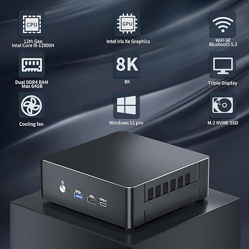 Miniatura 3 de Thdeukoty Mini PC i9-12900H 14C/20T hasta 5.0GHz, Mini computadora de escritorio Windows 11 Pro (TPM2.0), 64G RAM 2T Pcie 4.0 SSD, pantalla triple