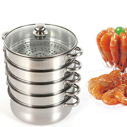 Vegetable Steamer, 5 Tier Stainless Steam Cooker, Stainless Steam Cooker Steamer Pan Cooking Food Vegetable Soup Pot, Vegetable Meat Soup Pot Heating Pot (28cm) - Image 8