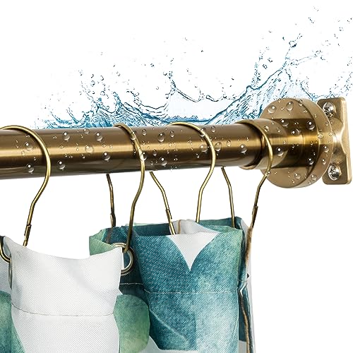 Artiwell Heavy Duty Shower Rod Adjustable Shower Curtain Rod Expandable 47-84 Inch Permanent Mount Shower Rod Never Rust Stainless Steel for Window Curtain and Closet Champagne Bronze